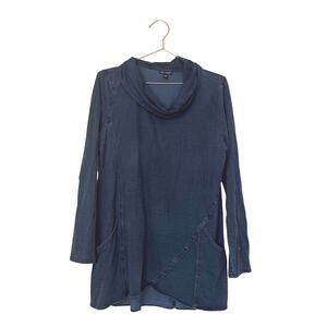 Purejill indigo tunic with pockets cowl neck size medium